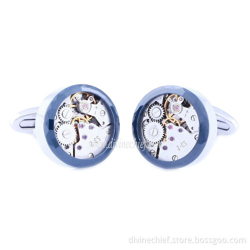 Fixed With Ceramics Circle Watch Cufflinks for Men Customize Functional Stainless Steel Movement Cufflinks